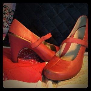 Red Leather Tsubo Sling Back Mary Jane Heels